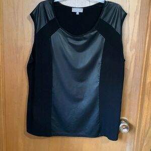 Sleeveless top/tshirt - looks like leather - with silky material on the side